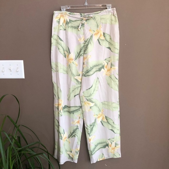 Vintage Tommy Bahama Silk‎ Wide Leg Pants Tropical - Picture 1 of 5